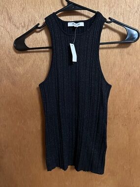 Madewell Black Ribbed Metallic Tank NWT